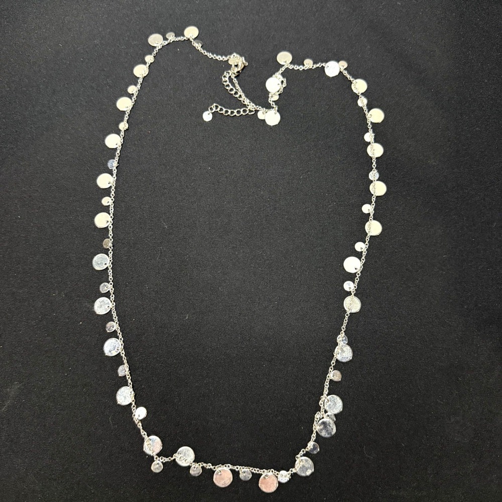 Lia Sophia Disc Charm Long Necklace Womens OS Silver Tone Polished Boho Chain